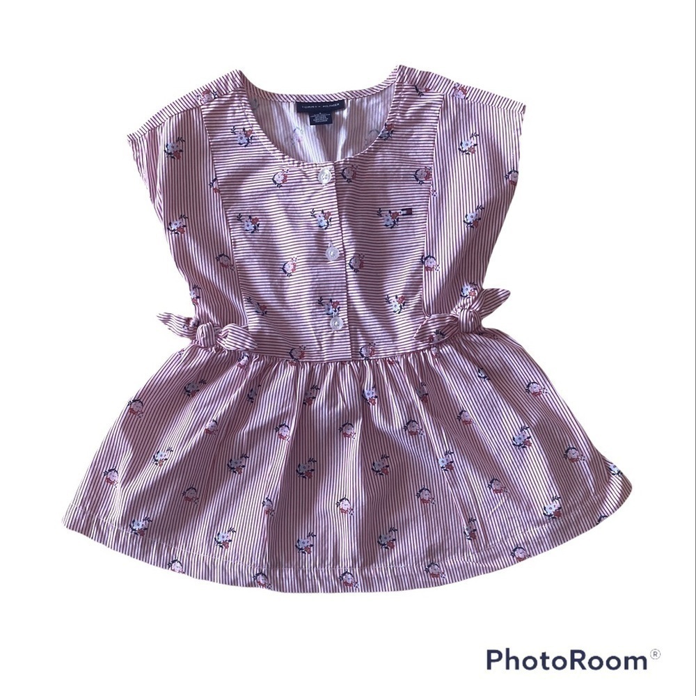 TOMMY HILFIGER-beautiful girls dress, white and red strips with flowers